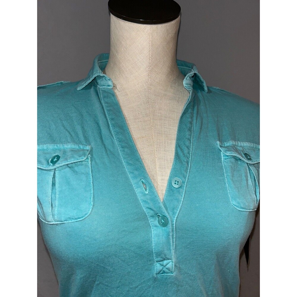 Mossimo Women’s Vintage Pigment Dyed SS Polo Shirt Top size M Teal Fitted Y2K - Picture 2 of 7